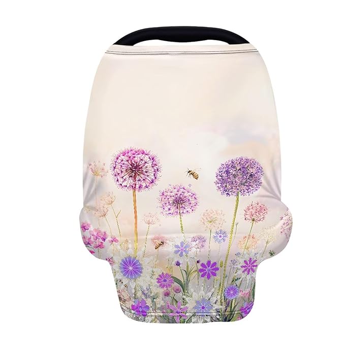 Biyejit Dandelion Flower Car Seat Cover for Babies, Mom Nursing Covers Breastfeeding Scarf, Multi Use Infant Carseat Canopy for Newborn Carrier/Stroller/Shopping Cart, Gifts for Boy Girl