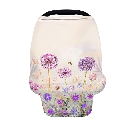 Biyejit Dandelion Flower Car Seat Cover for Babies, Mom Nursing Covers Breastfeeding Scarf, Multi Use Infant Carseat Canopy for Newborn Carrier/Stroller/Shopping Cart, Gifts for Boy Girl