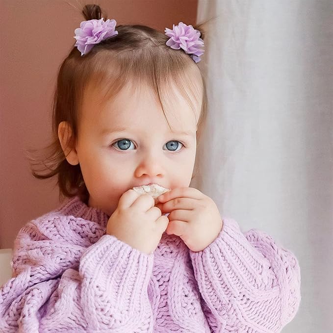 30pcs 2" Chiffon Flower Pearl Hair Clips for Girls Half Lined Non Slip Tiny Baby Clips Hair Accessories for Baby Girls Newborns Infants Toddlers 15 Colors in Pairs