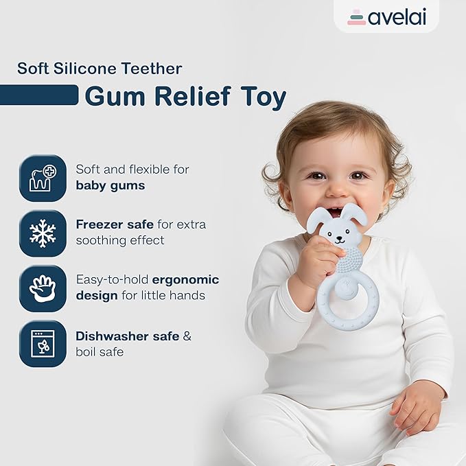 Bunny Baby Teether - Teething Toys for Babies 3-6 Months Teething Relief, Silicone Baby Teether Toys BPA Free, Baby Chew Toys & Infant Toys 0-12 Months, Baby Teethers Boys Girls