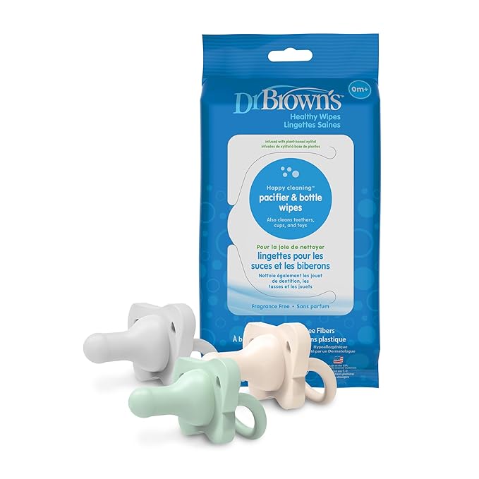 Dr. Brown's Bottle Wipes 40 Count, HappyPaci Silicone Pacifier 0-6m 3 Count 3 Pack