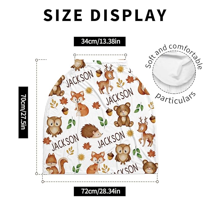 Personalized Baby Car Seat Cover Stroller Canopy: Custom Name Newborn Baby Boy Girl Elastic Animals Nursing Cover for Moms First Birthday Gift Fox Hedgehog(one Size)
