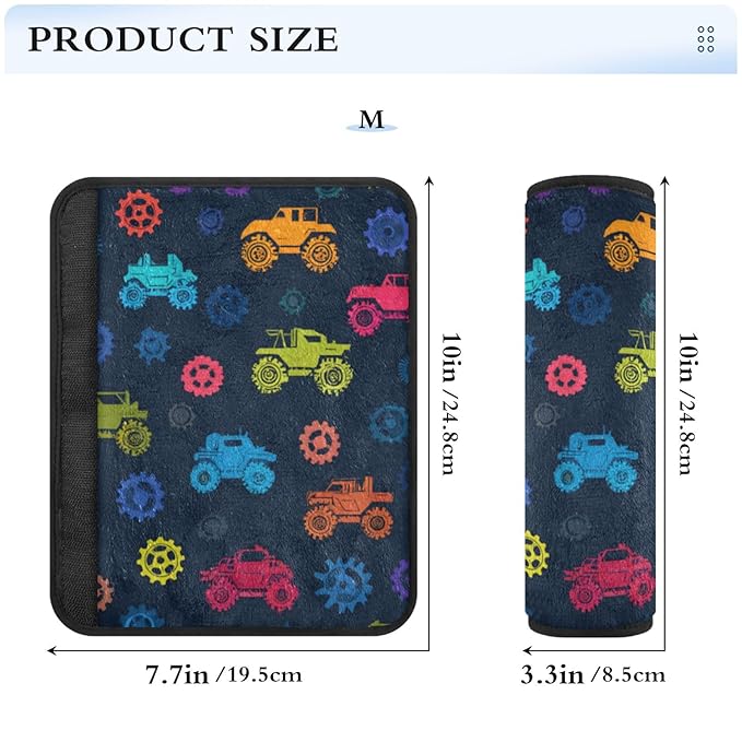 Seat Belt Covers 2 Pack Monster Trucks Car Seat Strap Covers Super Soft Car Seat Neck Cover for Boys Girls Adults Babies S