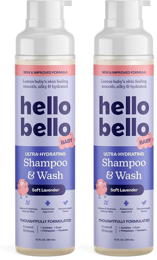 Hello Bello Shampoo and Body Wash, Gentle Hypoallergenic Formula for Babies and Kids, Vegan and Cruelty-Free, Lavender, 10 fl oz (Pack of 2)