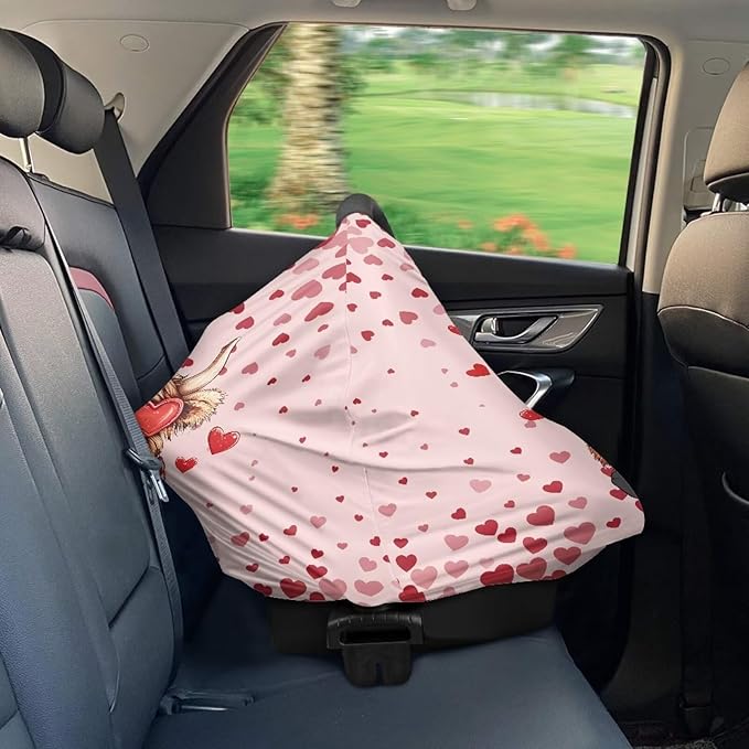 Wanyint Stretchy Baby Car Seat Cover Nursing Breastfeeding Shopping Cart High Chair Stroller Covers Infinity Scarf Car Seat Canopies for Valentine's Day, Highland Cow Heart Pink