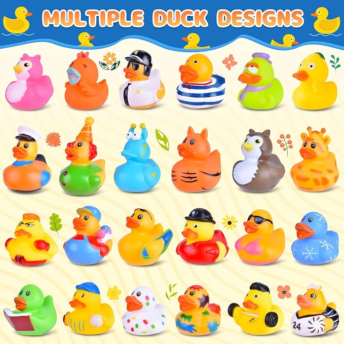 35 Packs Rubber Ducks in Bulk Assortment Car Ducks for Ducking, Small Rubber Duckies for Toddler Baby Bath Toys Floater Duck Bath Pool Toys Kids Party Favors with Mesh Carry Bag