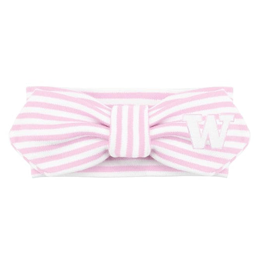 Creative Knitwear Washington Huskies Infant Girls Pink/White Striped Hair Knot Headband Embroidered Logo - Size Newborn - 4T