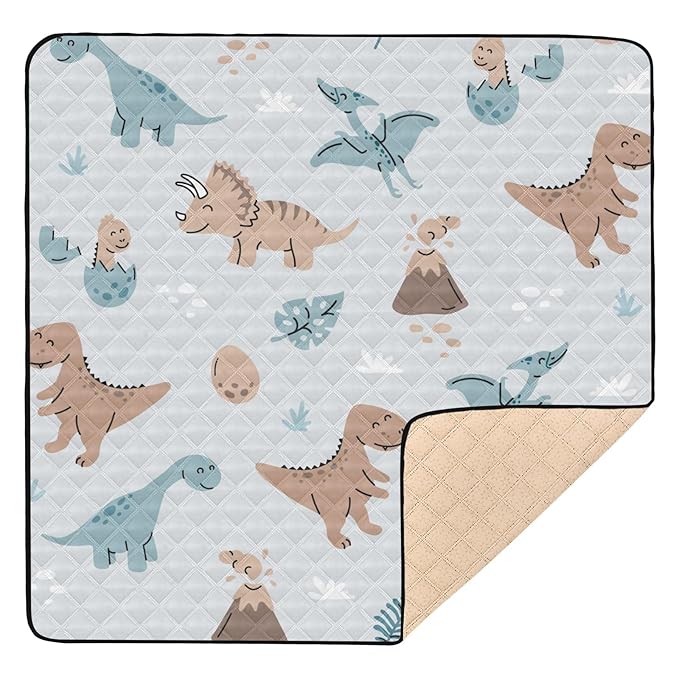 Baby Play Mat Dinosaurs Cartoon Eggs Volcanoes 50 x 50 Playpen Mat Baby Play Mats for Floor Play Gym Crawling Mat Non-Slip Cushioned Baby Playmat for Infants, Babies, Toddlers