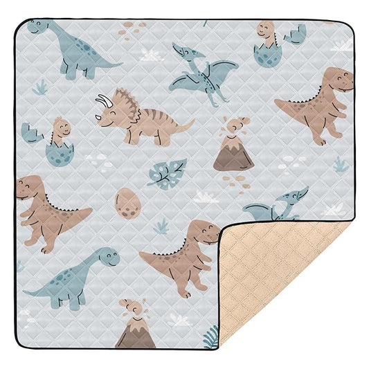 Baby Play Mat Dinosaurs Cartoon Eggs Volcanoes 50 x 50 Playpen Mat Baby Play Mats for Floor Play Gym Crawling Mat Non-Slip Cushioned Baby Playmat for Infants, Babies, Toddlers