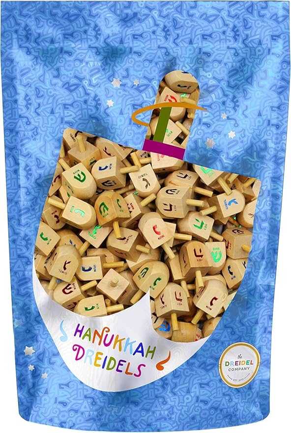 200-Pack Natural Wood Dreidels Hanukkah Draydel with English Transliteration & Instruction Cards (200-Pack)