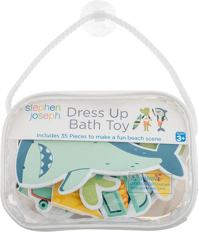 Stephen Joseph, Floating Dress-Up Foam Bath 26-Piece Toy Set, Shark/Dino, SJ1148, Small