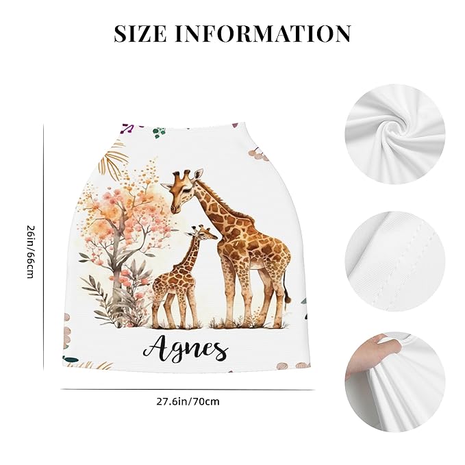 Personalized Giraffe Baby Car Seat Cover with Name,Multi-Use Canopy for Nursing, Strollers,Shopping Carts,Customized Breastfeeding Cover, Full Privacy,Infant Stroller Cover