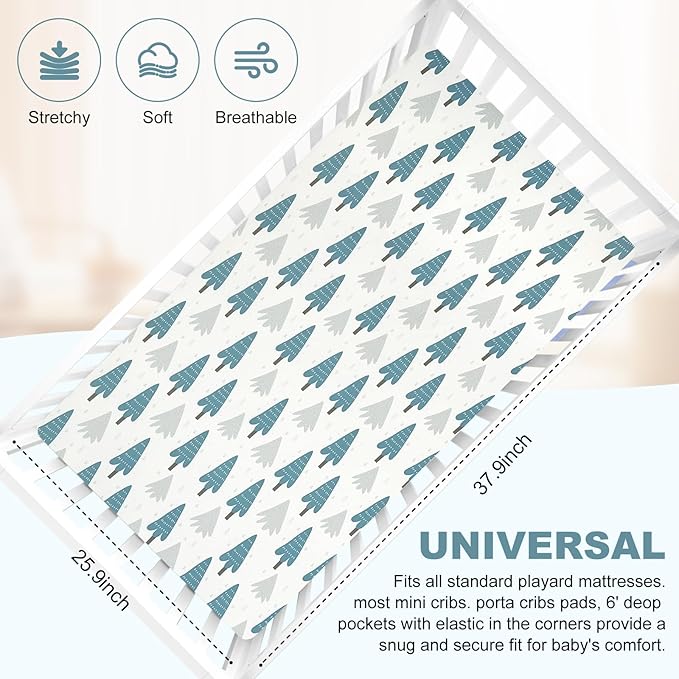 Pack n Play Fitted Sheet. 2 Piece Mini Crib Sheet. Elastic Playard Sheet. Portable Sheet Set. Elastic Convertible Playard Set. Compatible with Graco Pack n Play. (Bubble Whale and Forest)