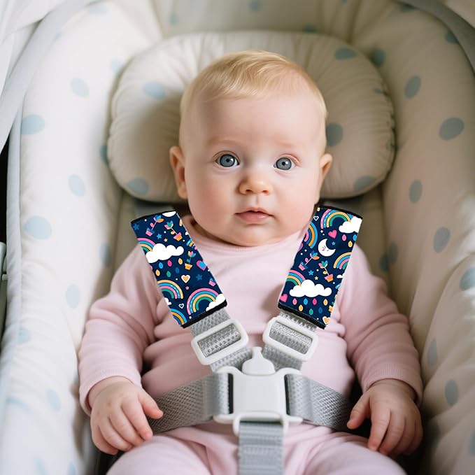 Car Seat Shoulder Strap Pads Carseat Strap Pad for Babies,Kids Soft Cushion ComfortSeat Strap Covers for Stroller，High Chair,Bogg Bag for Car Accessories (Rainbow)