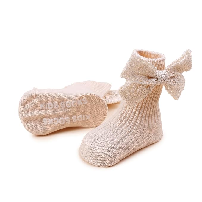 cherrboll Baby Girl Headbands and Socks Set, 3Pcs Soft Floral Hairbands Hair Bows Knit Socks for Newborn Infants Toddlers Photography Props Gifts