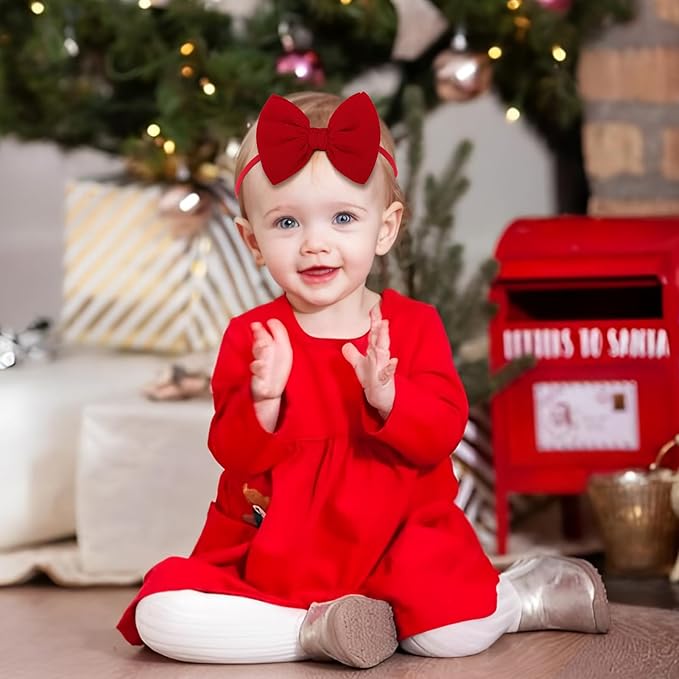 3PCS 4.5'' Christmas Baby Girl Bows for Newborn Green Headband Red Hair Bow Christmas Nylon Hairband Hair Accessories for Infants Toddler Headbands