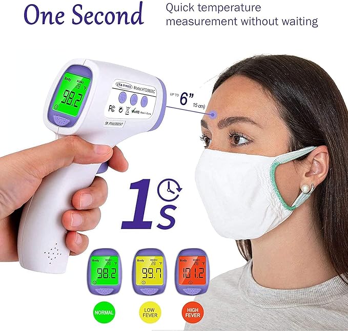 ITA-MED Digital Non-Contact Infrared Forehead Thermometer for Adults & Kids, Accurate Instant Reading, Dual Mode Body & Surface ˚C / ˚F, Intelligent Temperature/Fever Alert, Batteries Included