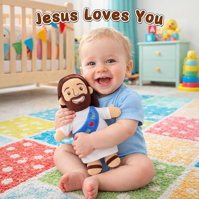 Yelakey Jesus Plush 11.8" Stuffed Doll Soft Religious Plushie for Kids Christian Toy for Easter Christmas Baptism (Blue)