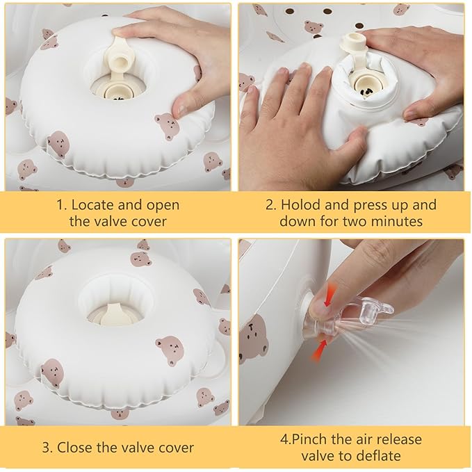 EKEPE Inflatable Baby Seat for Babies 3 Months & Up, Baby Floor Seats for Sitting Up, Baby Seats for Infants, Blow Up Baby Chair with Built in Air Pump - Beige - Bear with Tray