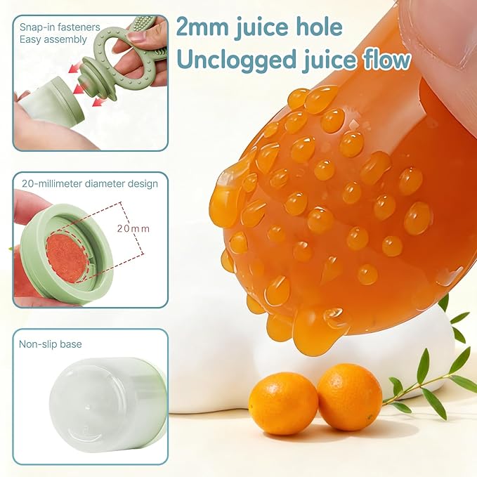 Baby Fruit Feeder Pacifier 2 Pack, Cute Bunny Silicone Food Feeder for Babies 4M+, BPA-Free Infant Teether for Fresh Fruit, Puree & Frozen Breastmilk, 4 Pouches