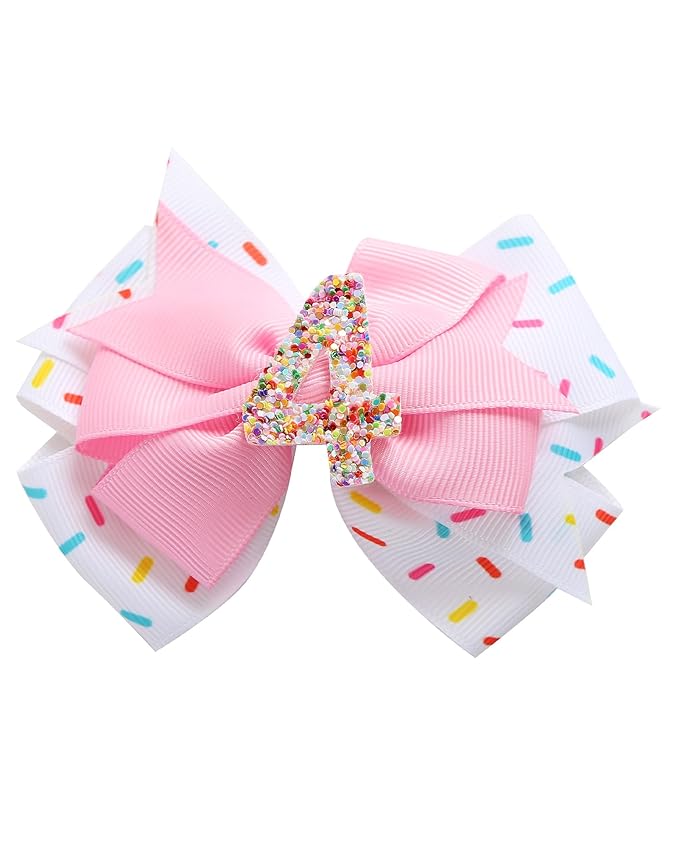 Birthday Hair Bow for Baby Girls 1 2 3 4 5 6 Years Sprinkle Decorations Confetti Ice Cream Party Pink Hair Accessories for Four 4th Birthday