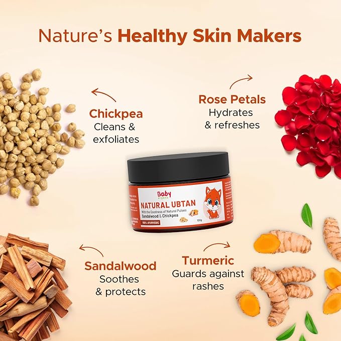 Baby Organo Babyorgano Natural Ubtan For Skin Tan Removal L Bath Powder For Kids And Women L Soft Glowing Skin With Green Gram L Sandalwood And Turmeric L 100% Ayurvedic Fdca Approved - 100 g