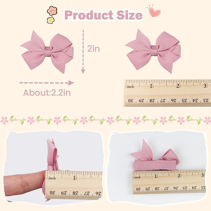 CÉLLOT Hair Clips for Girls - 50PCS Fully Lined Hair Bows Alligator Clips for Toddlers, Infants, Kids, 25 Pinky Color Pairs
