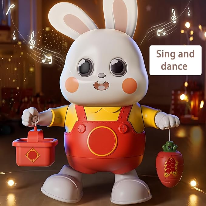 Baby Rechargable Musical Easter Bunny Toy Dancing Crawling Tummy Time Toys, Light Up Infant Toys 6-18 18-36 Months Birthday Easter Gifts for 1-3 Year Old Boy Girl Learning Baby Easter Basket Stuffers