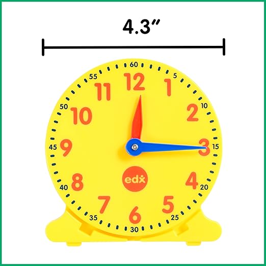 edxeducation Student Clocks | Set of 6 | Clocks for Kids Learning to Tell Time | Analog-Style with Movable Hands | Teach Children Minute and Hour Relationships