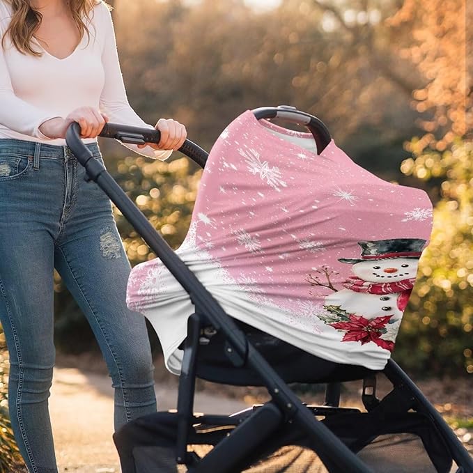 AFPANQZ Snowman Nursing Cover Breastfeeding Covers Stretchy Babies Car Seat Cover Soft Breathable Infant Carseat Canopy Shopping Cart Stroller Canopy for Baby
