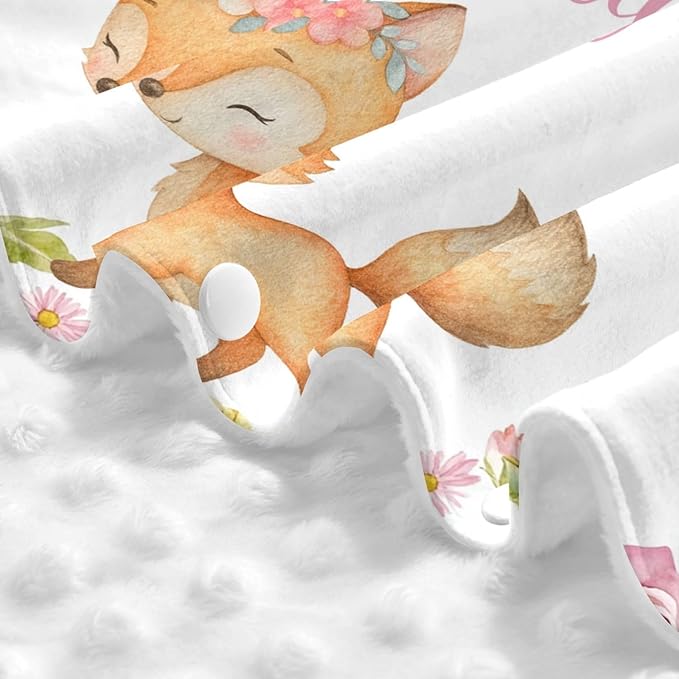 Fox Personalized Baby Car Seat Canopy – Custom Name Opening Minky Nursing Cover, Infant Carseat & Stroller Cover for Newborn Girls Baby Gift