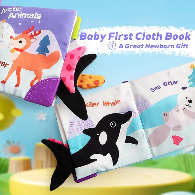 Baby Books 0-6 Months, Infant Tummy Time Toy 6-12 Months Touch Feel Book Travel Toy Gifts for Boys Girls 0-3 Months Baby Shower Birthday Easter Basket Stuffers