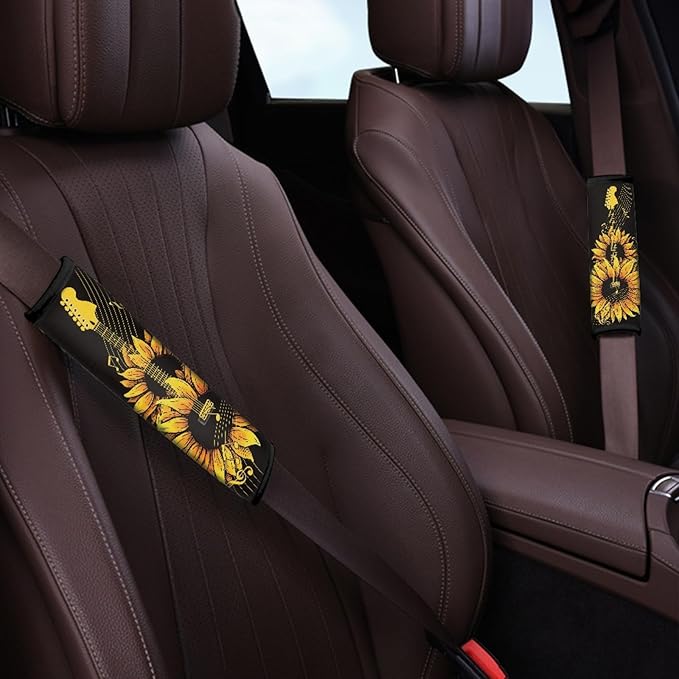 UNICEU Sunflower Guitar Neoprene Car Seat Strap Pads, Universal Car Seat Belt Pads Shoulder Strap Cover Harness Pad, Protect Your Neck and Shoulder