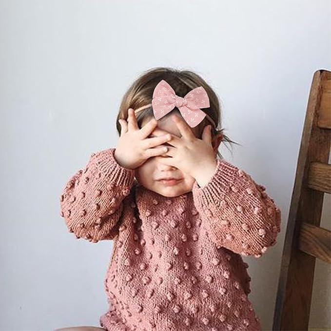 AQOKKA Baby Girl Headbands with Bows Soft Nylon Newborn Toddler Hairbands Handmade Baby Hair Accessories for Infant Girls Kids