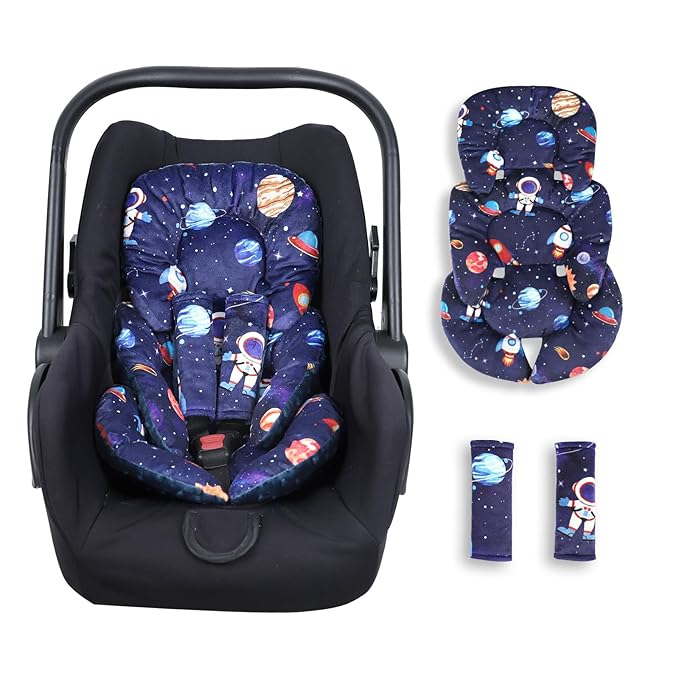 SWESEN Infant Car Seat Insert with 2 Strap Pads, Super Soft Carseat Head and Body Support for Baby Boys and Girls, Reversible Newborn Car Seat Insert Cushion for Strollers, Bouncers, Space