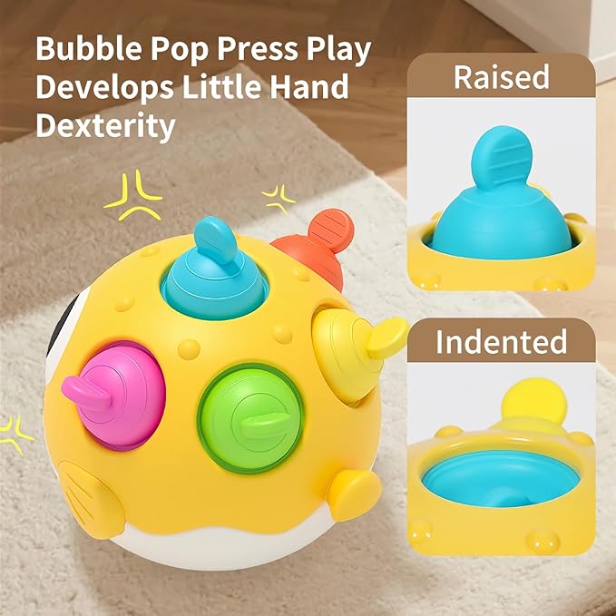 Baby Wobble Toys, Infant Rolypoly Tumbler Musical Wobbler Toy with Silicone Bubble for Teething Sensory Play, Baby Tummy time Toys for Newborn 3 6 12 Months Gifts for Toddler Boys Girls