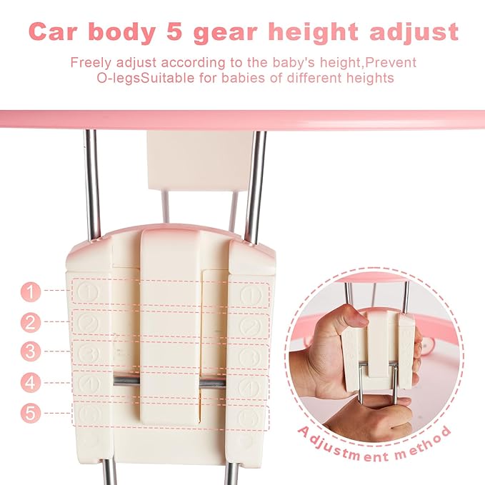 Adjustable Baby Walkers for Baby with Easy Clean Tray, Universal Wheeled Walker, Anti-Rollover Folding Walker for Girls Boys 6-18Months Toddler (Pink)
