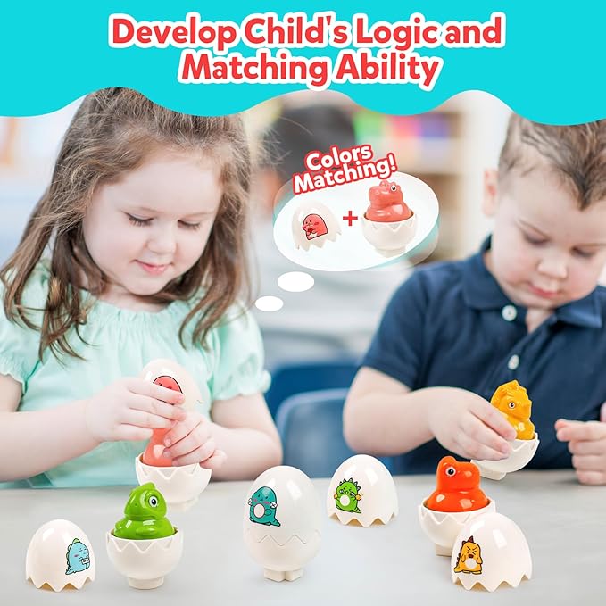 Dinosaur Easter Egg Toys for Toddlers 1-3,Montessori Geometric Eggs Sensory Educational Learning Fine Motor Puzzle Matching GamesEaster Basket Stuffers Gifts for Kids Boys Girls