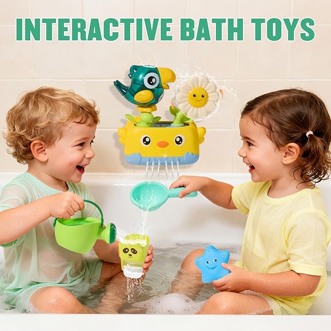 Baby Bath Toys for Kids Ages 1-3 | Fun & Easy Grip Mold Free Bath Toys Toddler 2-4 | Bath Cups Spoon Watering Can for Baby 12-18 Months | Toddler Bath Tub Pool Water Toys for 1+ Year Old Boys Gift