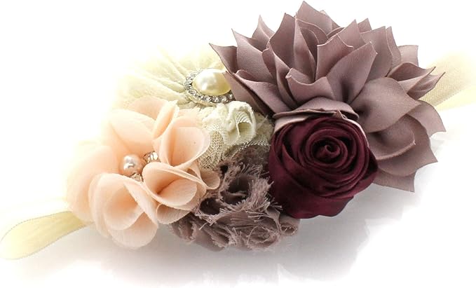 My Lello Shabby Fabric Flower Cluster Headbands Baby - Girls - Toddler Stretchy Elastic