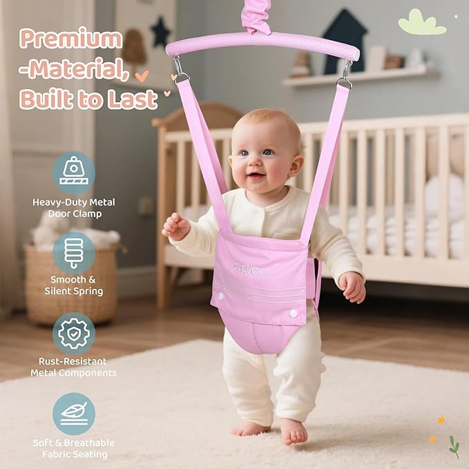 Slevoo Baby Jumper, Baby Doorway Jumper for Babies 6-12 Months, with Easy to Use Clamp and Adjustable Strap, Pink