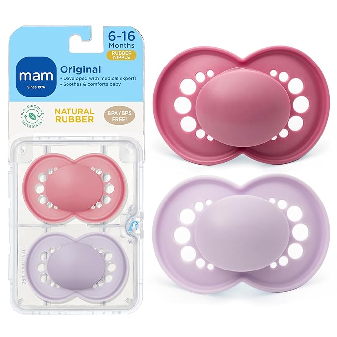 MAM Original Latex Baby Pacifier 6-16 Months, Binky for Newborn Babies, BPA-Free Skin Soft Silicone Nipple, Easy to Clean, Developed with Medical Experts, 2 Count, With Sterilizer Case, Made in Europe