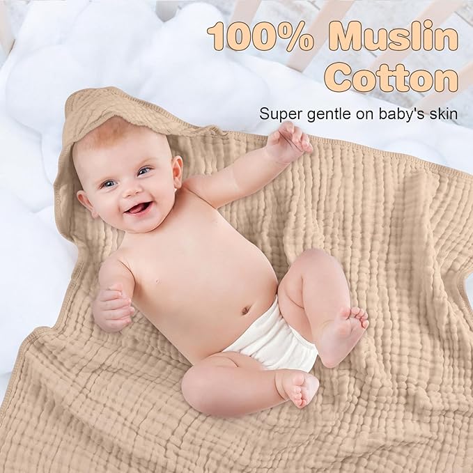 MUKIN Baby Hooded Towels, Muslin Cotton, 2-Pack, for Newborn, Infant, Toddler and Kids (Dark Green,Khaki)