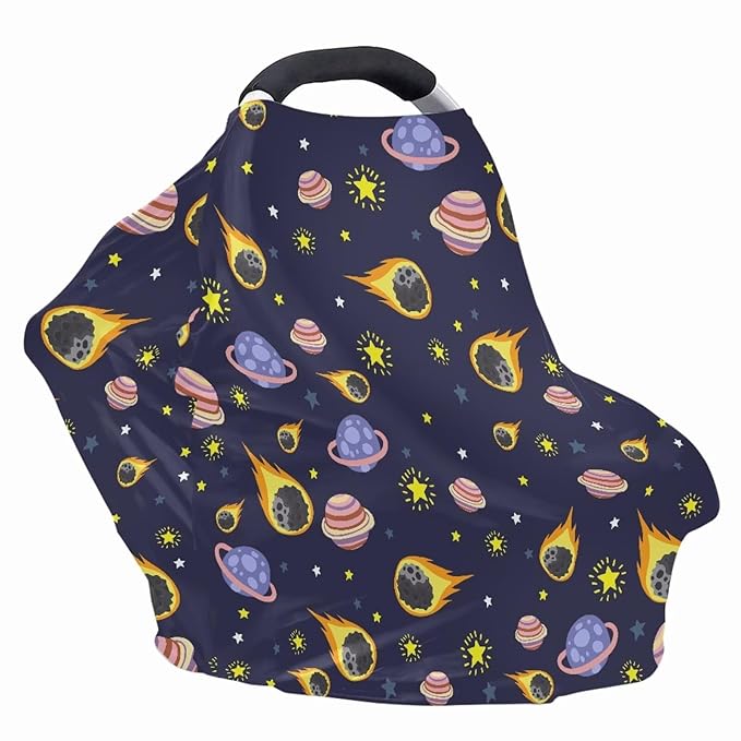 GIFTPUZZ Planet Nursing Cover for Breastfeeding, Baby Car Seat Cover, Infant Carseat Canopy Covers, Soft Breathable Stretchy Scarf, Multi-Use Stroller/High Chair Cover, Baby Shower Gifts
