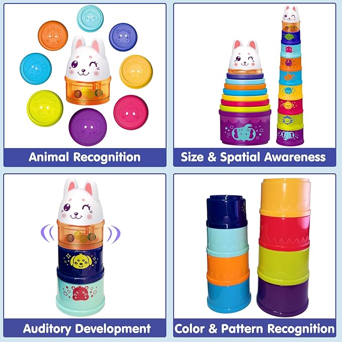 WEEJOYGAM Stacking Cups for Babies 6-12 Months, Baby Stacking Toys for Toddlers 1-3 Easter Basket Stuffers, Nesting Color Stack Blocks Stackable Montessori Toys for 1 2 Year Old Girl Boy Birthday Gift