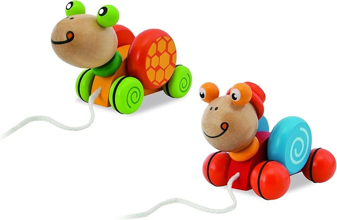 Eichhorn 100002414 Pull-Along Animal, 2 Assorted Designs Snail/Turtle 15 cm for Drawing