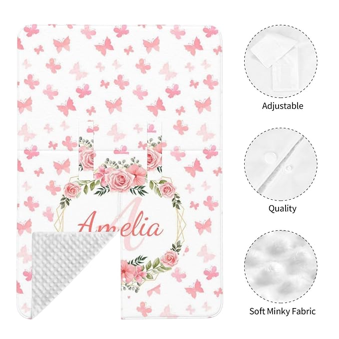Customized Baby Car Seat Cover with Name, Personalised Butterfly Baby Carseat Canopy for Girls, Multi-use Nursing Breastfeeding Covers for Infant Newborn, Shower Gifts for Babies