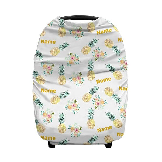 Personalized Baby Car Seat Cover for Boys Girls, Custom Nursing Covers for Breastfeeding with Name, Infant Stroller Cover, Baby Carseat Canopy for Newborn, Multiuse Car Seat Canopies, Pineapple