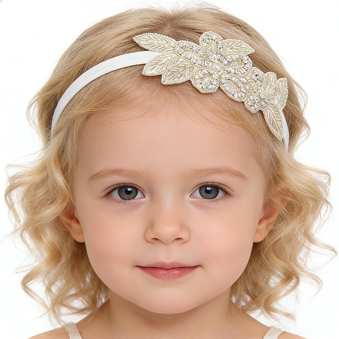 Elesa Miracle Little Baby Girl Rhinestone Flower Headband, Baby Hair Accessories in Gift Bag