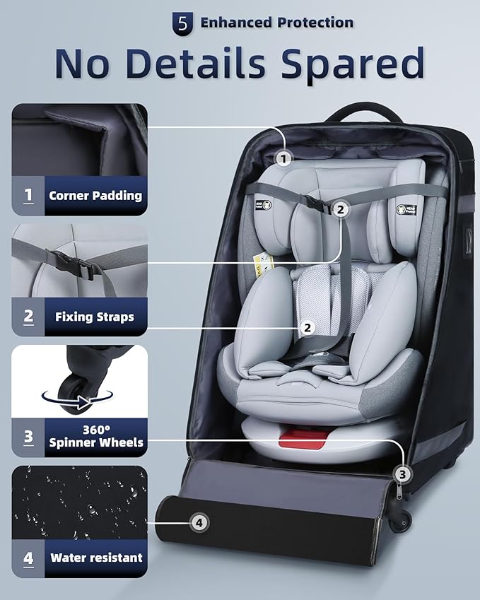 Car Seat Bag Backpack with Wheels for Air Travel Extra Large Padded Carseat Cover Carrier for Airplane Gate Check Bag